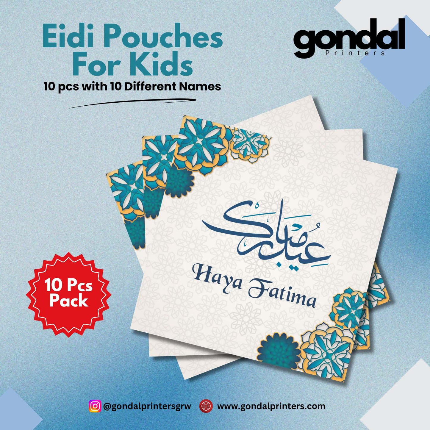 10pcs Customize Names Eidi Pouches/Envelopes for kids Eidi