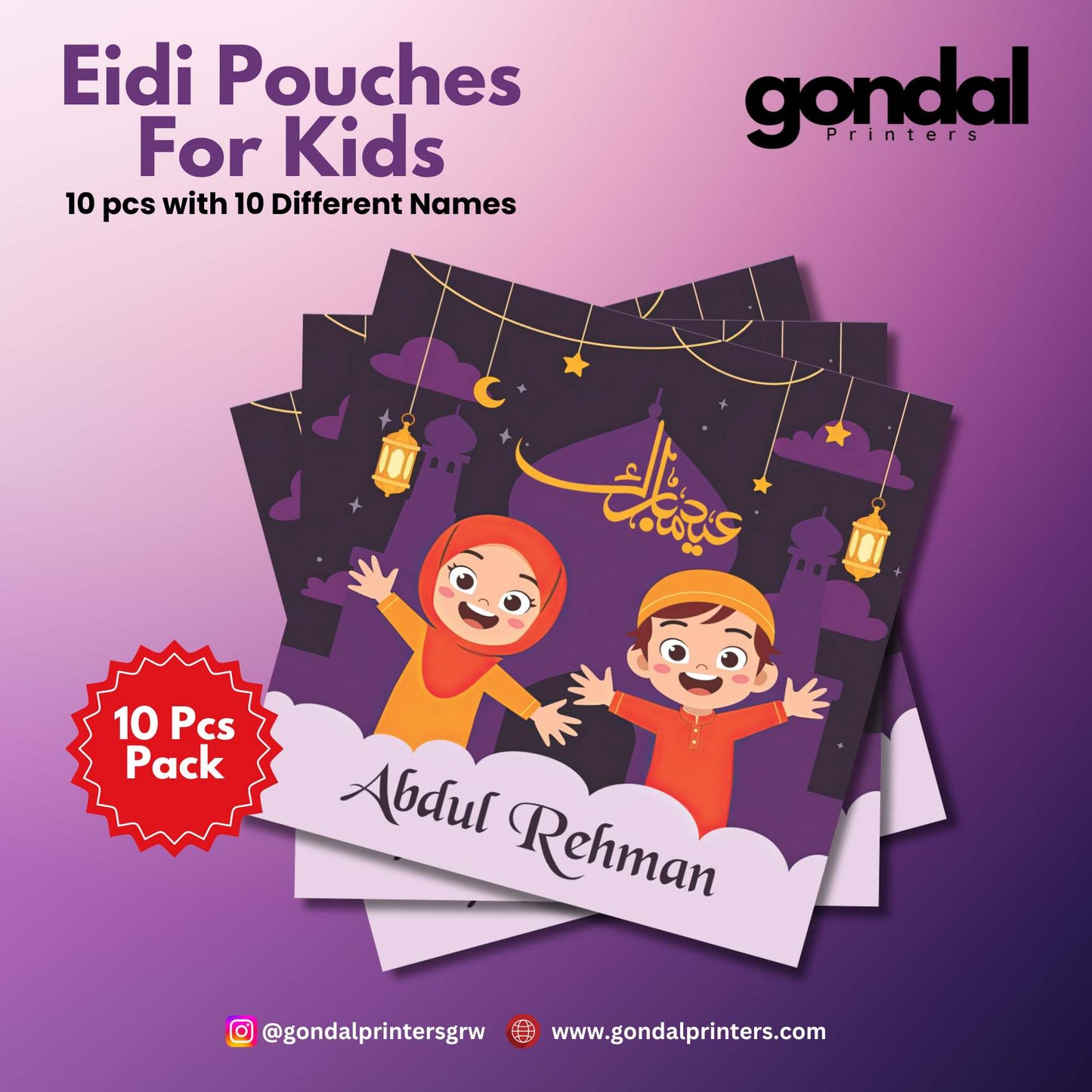 10pcs Customize Names Eidi Pouches/Envelopes for kids Eidi