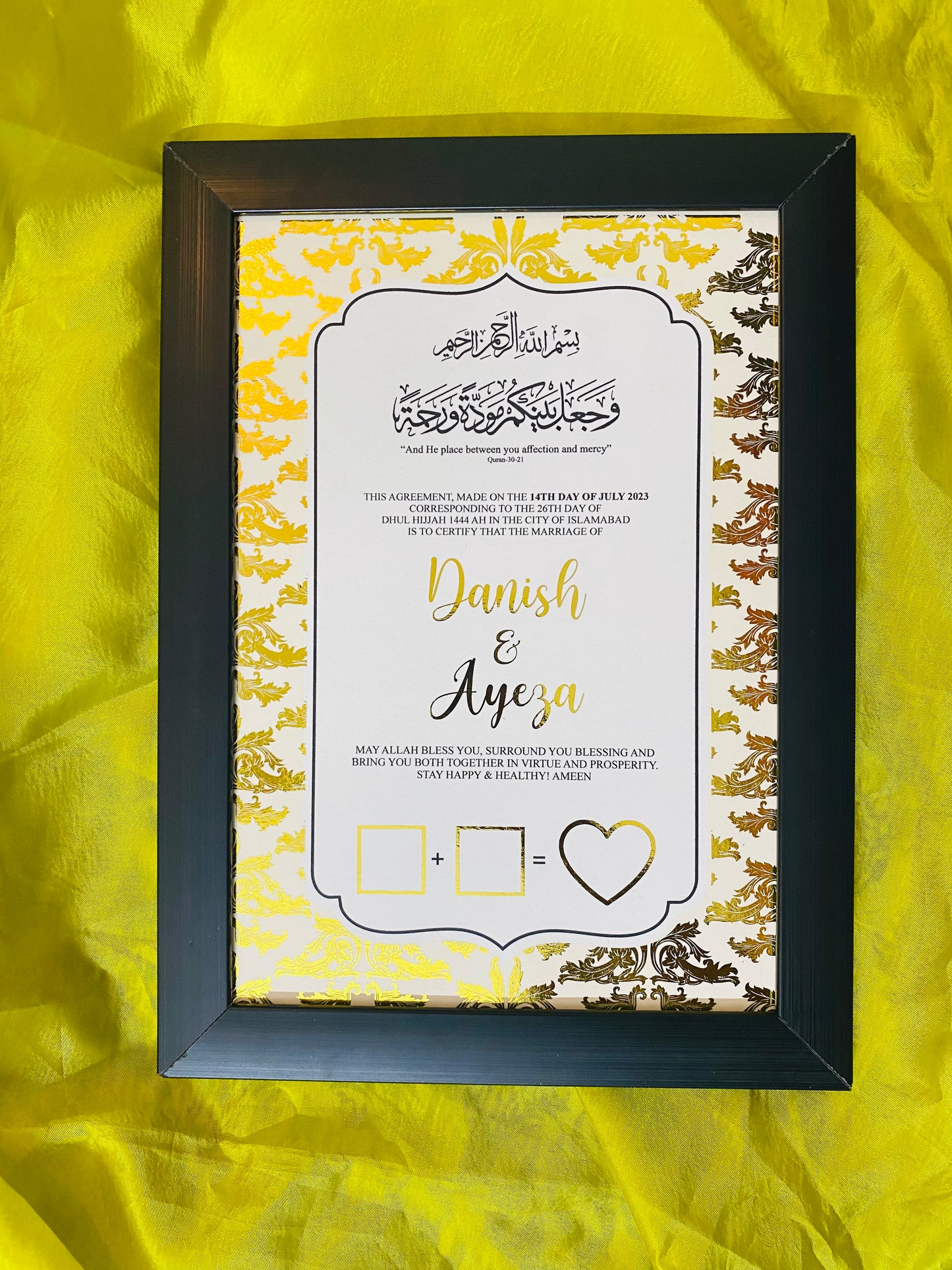A4 Premium Nikkah Certificate Print with Gold Foil GP-2