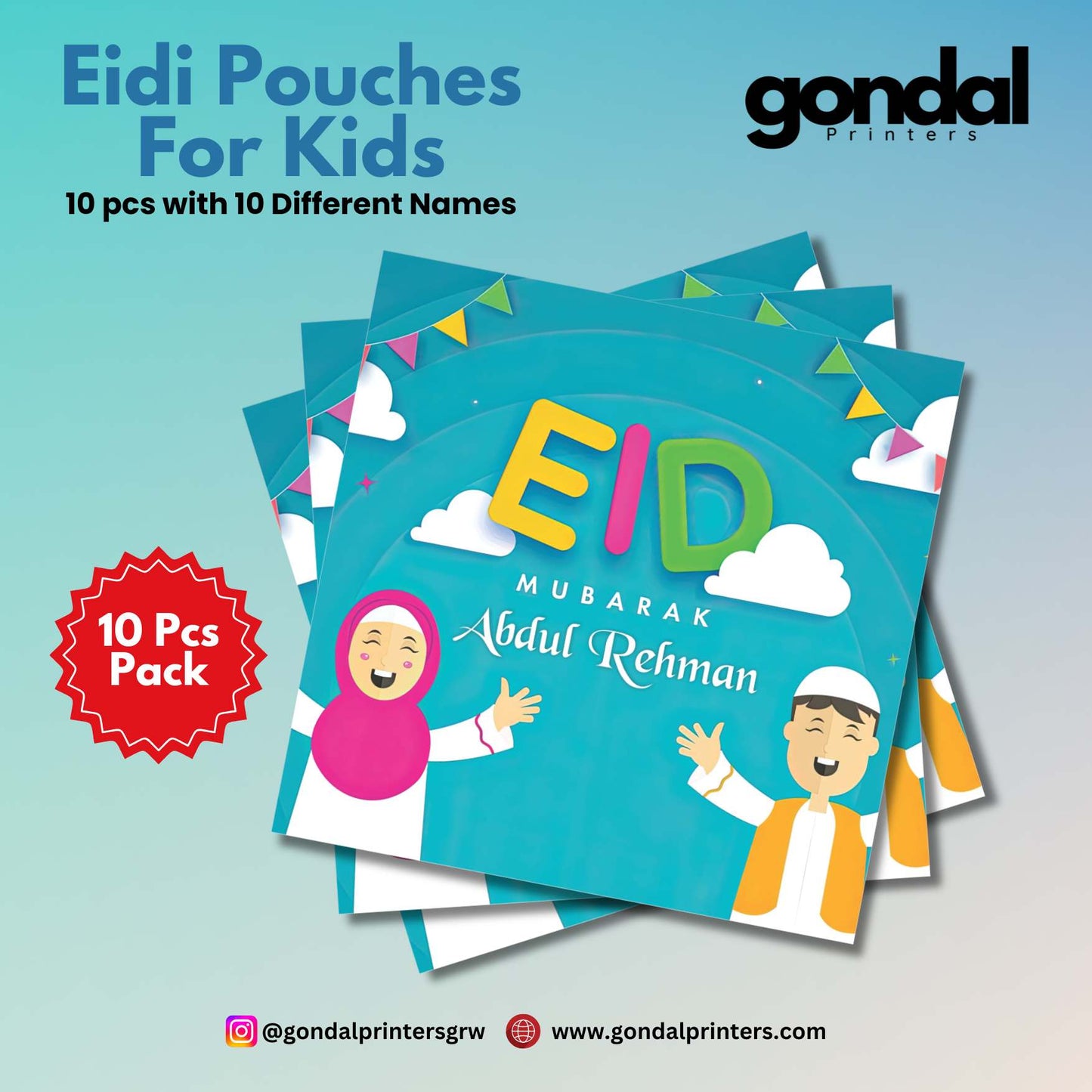 10pcs Customize Names Eidi Pouches/Envelopes for kids Eidi