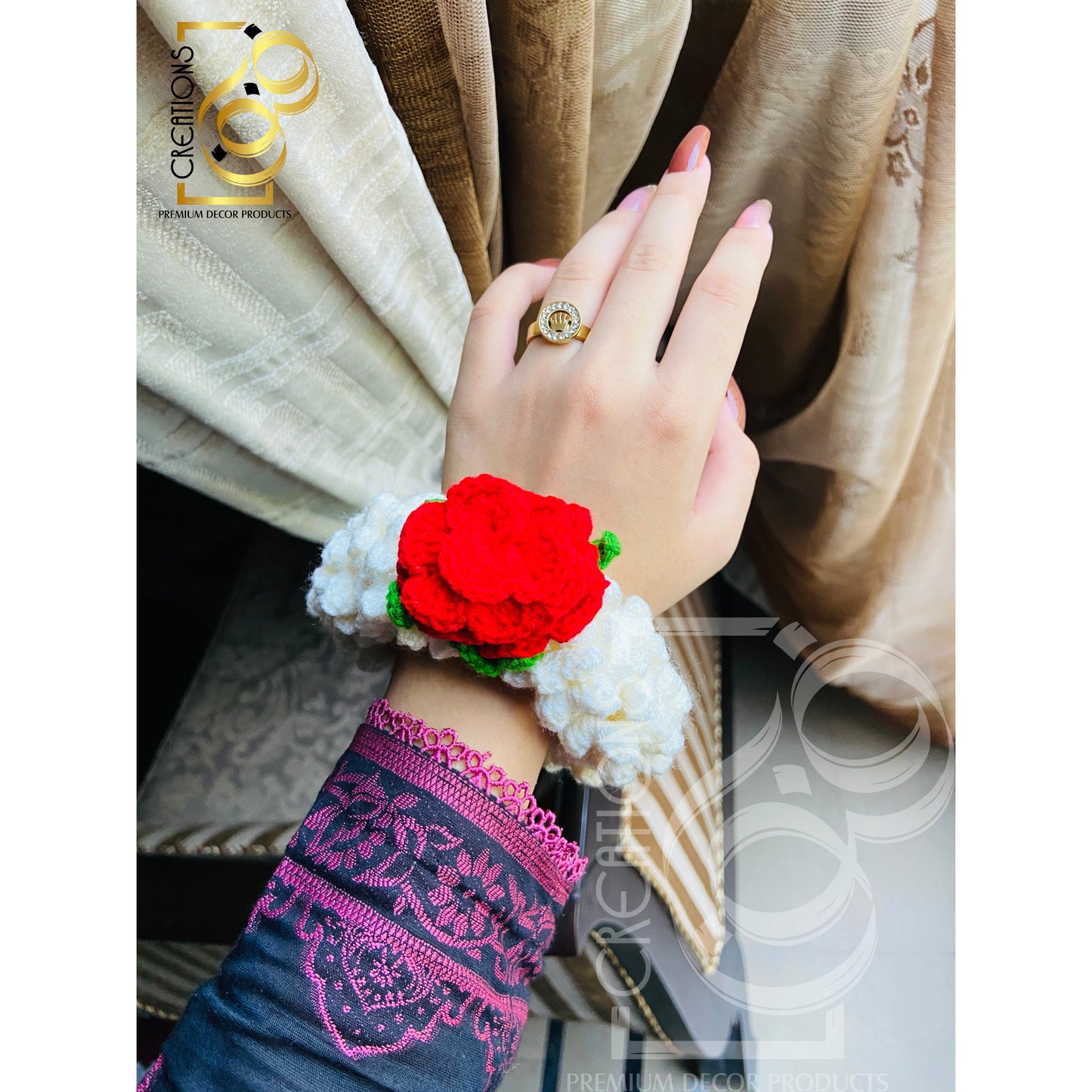 Pair Of Gajray 1 Rose Flower | Crochet Handmade