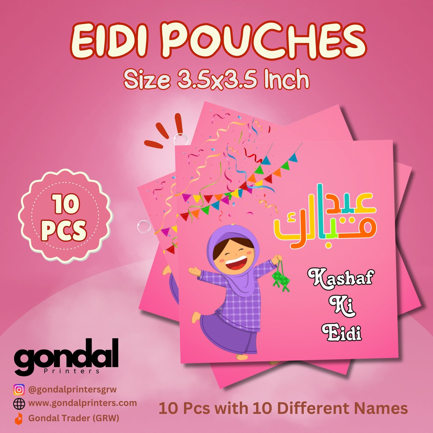 10pcs Customize Names Eidi Pouches/Envelopes for kids Eidi