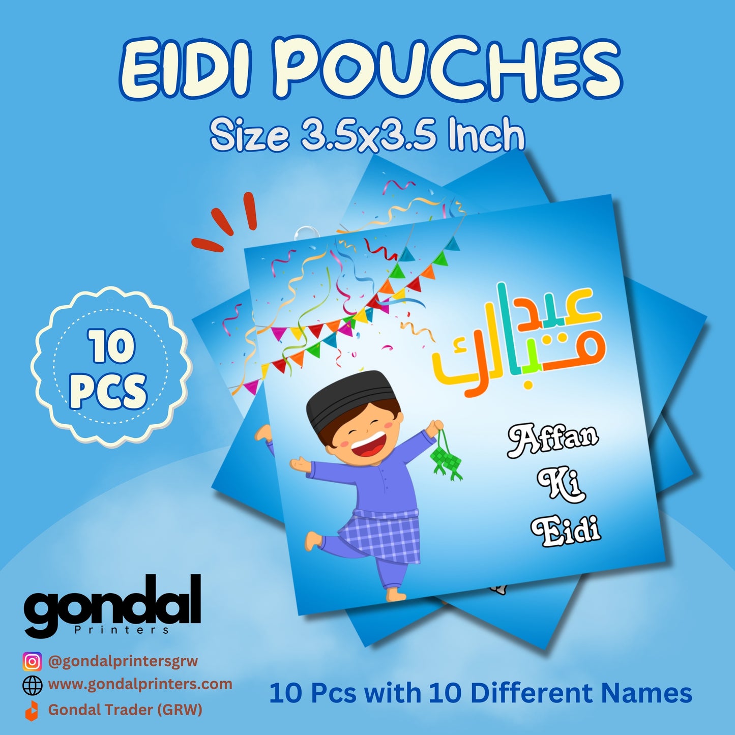 10pcs Customize Names Eidi Pouches/Envelopes for kids Eidi