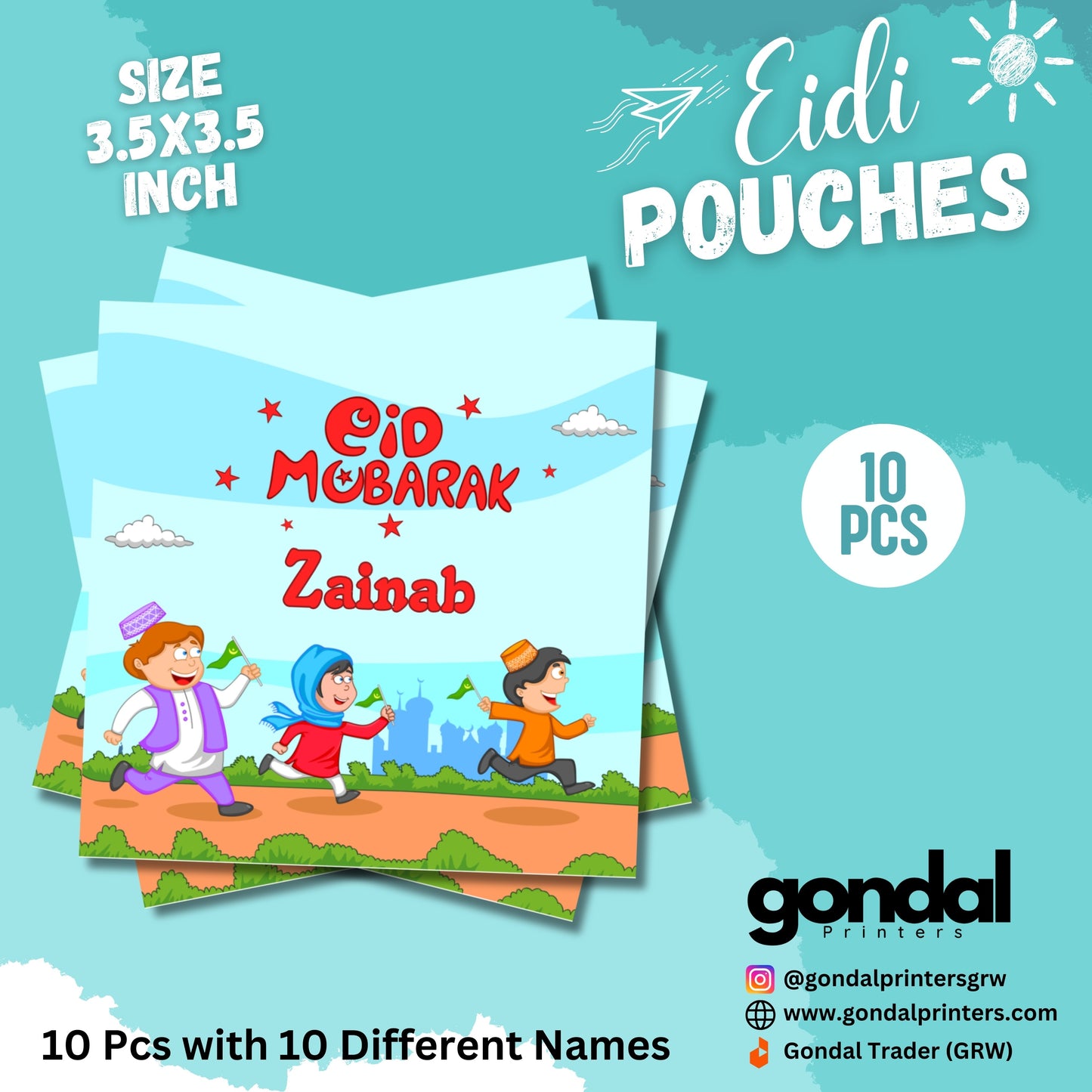 10pcs Customize Names Eidi Pouches/Envelopes for kids Eidi