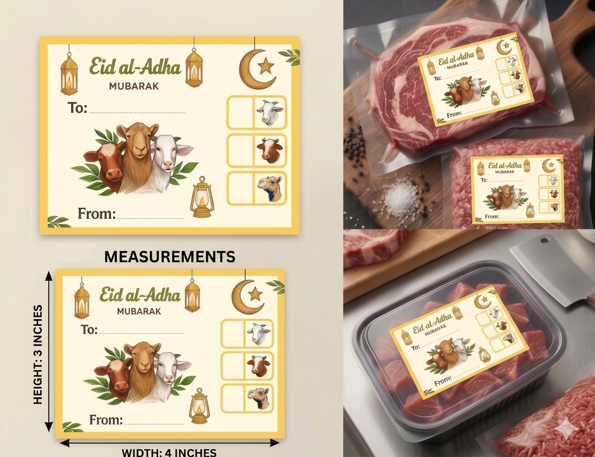 Eid Ul Adha Stickers For Plastic Bag & Boxes 4X3 iNCHES