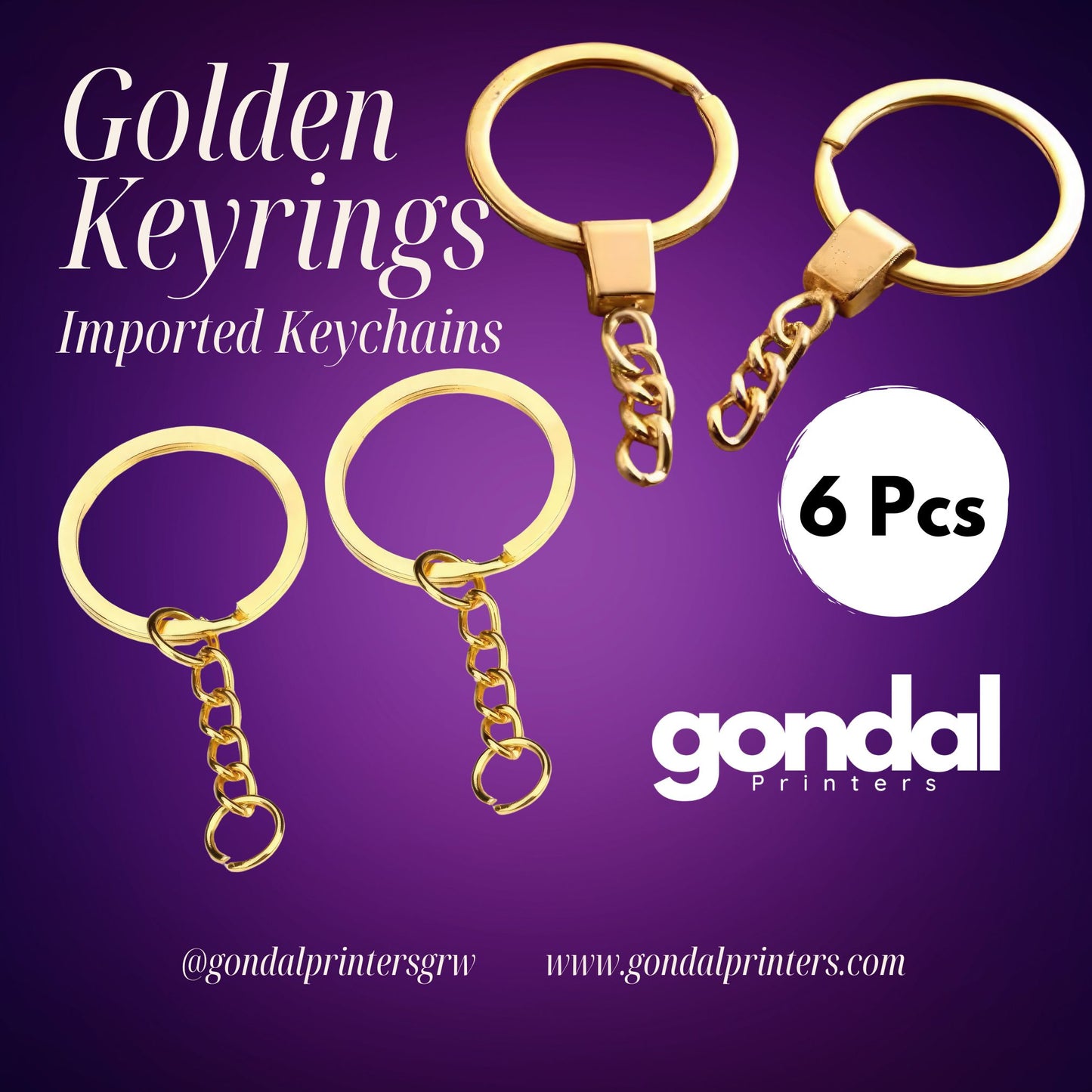 Golden Keyrings\Keychains Imported 6 Pcs with jumprings