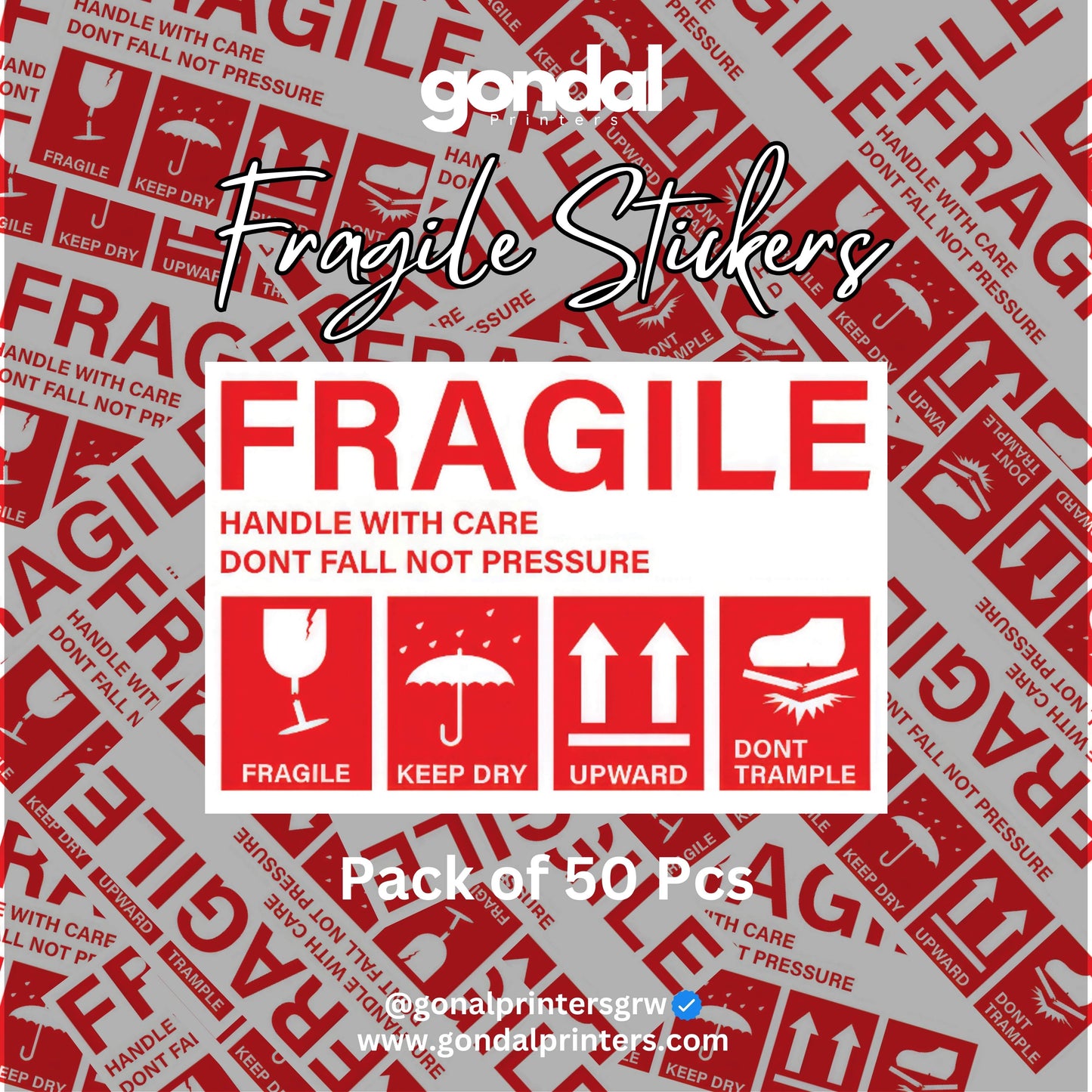 Fragile Stickers 50 Pcs Pack