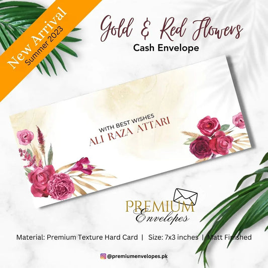 Cash Envelopes Premium Gold & Red Flowers