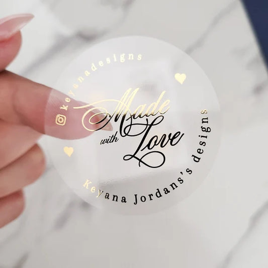 Gold Foil Printed Round Logo Transparent Stickers