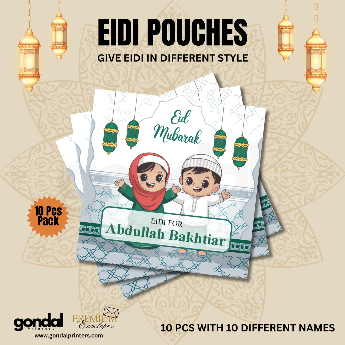 10pcs Customize Names Eidi Pouches/Envelopes for kids Eidi